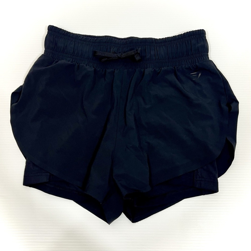 GYMSHARK 2 In 1 Shorts Womens Size Small Black Drawstring Training Running Gym